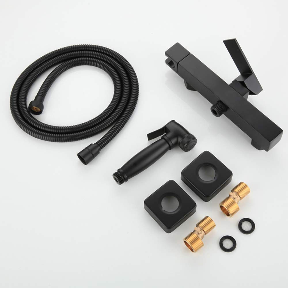 Spruzzatore per bidet nero con acqua fredda e calda, in ottone, portatile, per doccia, doccia, bidet, rubinetto per l'igiene personale, tubo telefonico da 1,5 m (tubo da 1,5 m