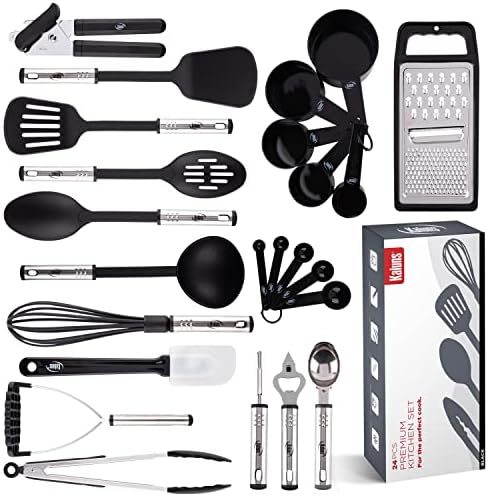 Kitchen Utensils Set, Cooking Utensil Set Kitchen Gadgets, Pots and Pans set Nonstick and Heat Resistant, 24 Pcs Nylon and Stainless Steel, Spatula Set, Apartment Essentials Kitchen Cookware Sets