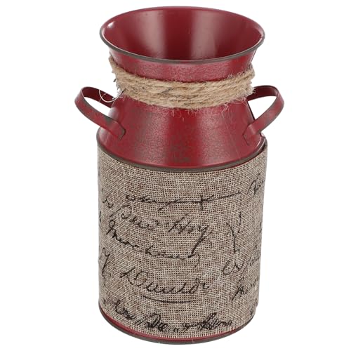 Cabilock Vintage Blumenvase Shabby Milchkanne Rustikaler: Blumentopf Shabby Chic Deko Landhaus Vase Metall Eisen Eimer Retro Übertopf für Balkon Schreibtisch Büro Wohnzimmer Tischdeko
