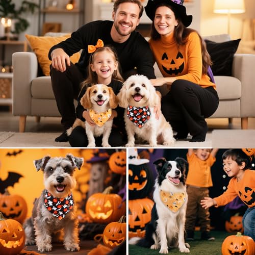 SZEE Hundehalstuch Halloween Kostüm Hunde Bandana for Dogs,Geschenk Deko mit Kürbis Motiv, Kopftücher Waschbarer Hundehalstücher für Kleine/Mittel/Große Hunde und Katzen Haustier, Orange+Schwarz, L