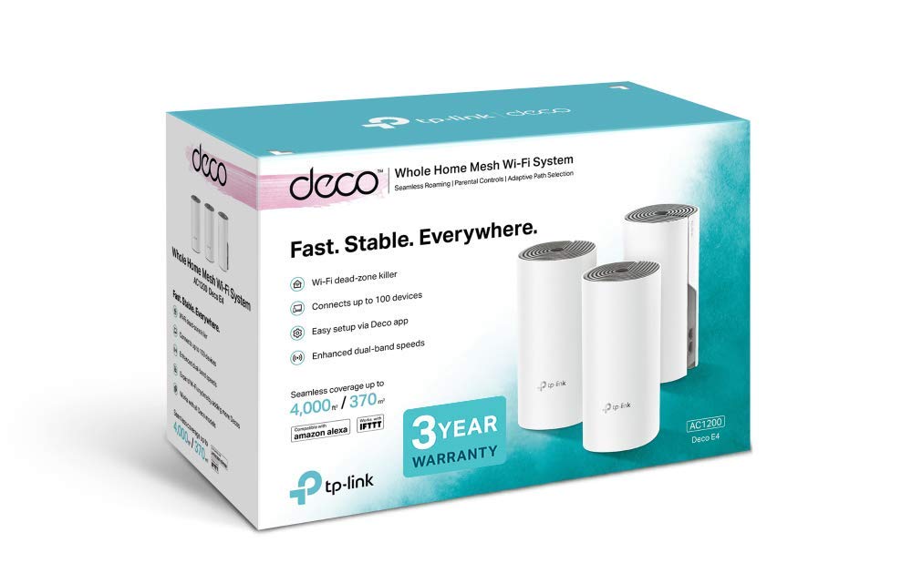 TP-Link Deco E4 Système Wi-Fi maillé pour toute la maison, sans couture et rapide (AC1200) pour grande maison, fonctionne avec Amazon Echo/Alexa, remplacement du routeur et du booster WiFi, contrôle