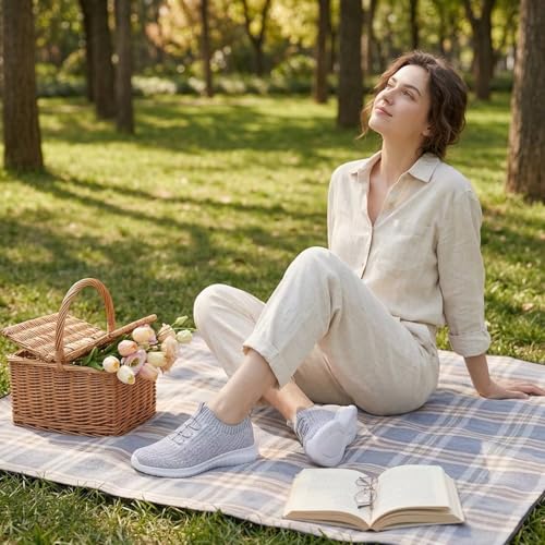 Image of konhill Women's Slip On Walking Tennis Shoes - Comfortable Mesh Casual Work Memory Foam Sneakers for Standing All Day