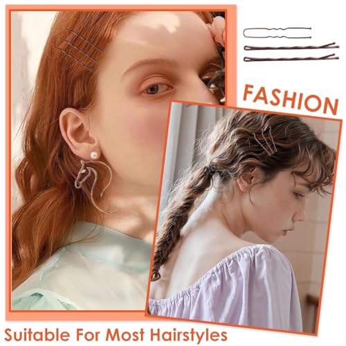 Image of MAYCREATE 300pcs Bobby Pins Hair Pins U Pins with Mini Rubber Hair Ties, Stylish Brown Metal Bobby Pins for Updos, Holding Stray Strands, Hair Accessories Hair Pins for Girls Women