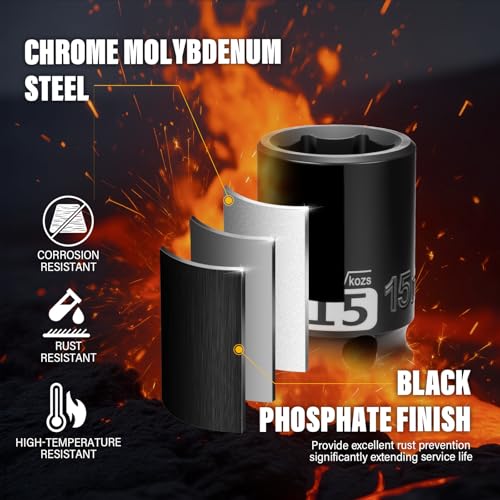 Image of 1 /2 Inch Drive 15mm Shallow Metric Impact Socket,CR-MO,6 Point Radius Corner Design,Square Chamfered Opening,Axle Nut Impact Grade Socket for Easy Removal