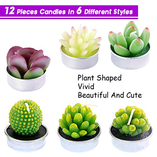 Swpeet 12Pcs Decorative Succulent Cactus Tealight Candles Kit, Cute Smokeless Succulent Plants Perfect For Candles Festival Wedding Props And House-Warming Party (N0.6-Candle) #TOP2