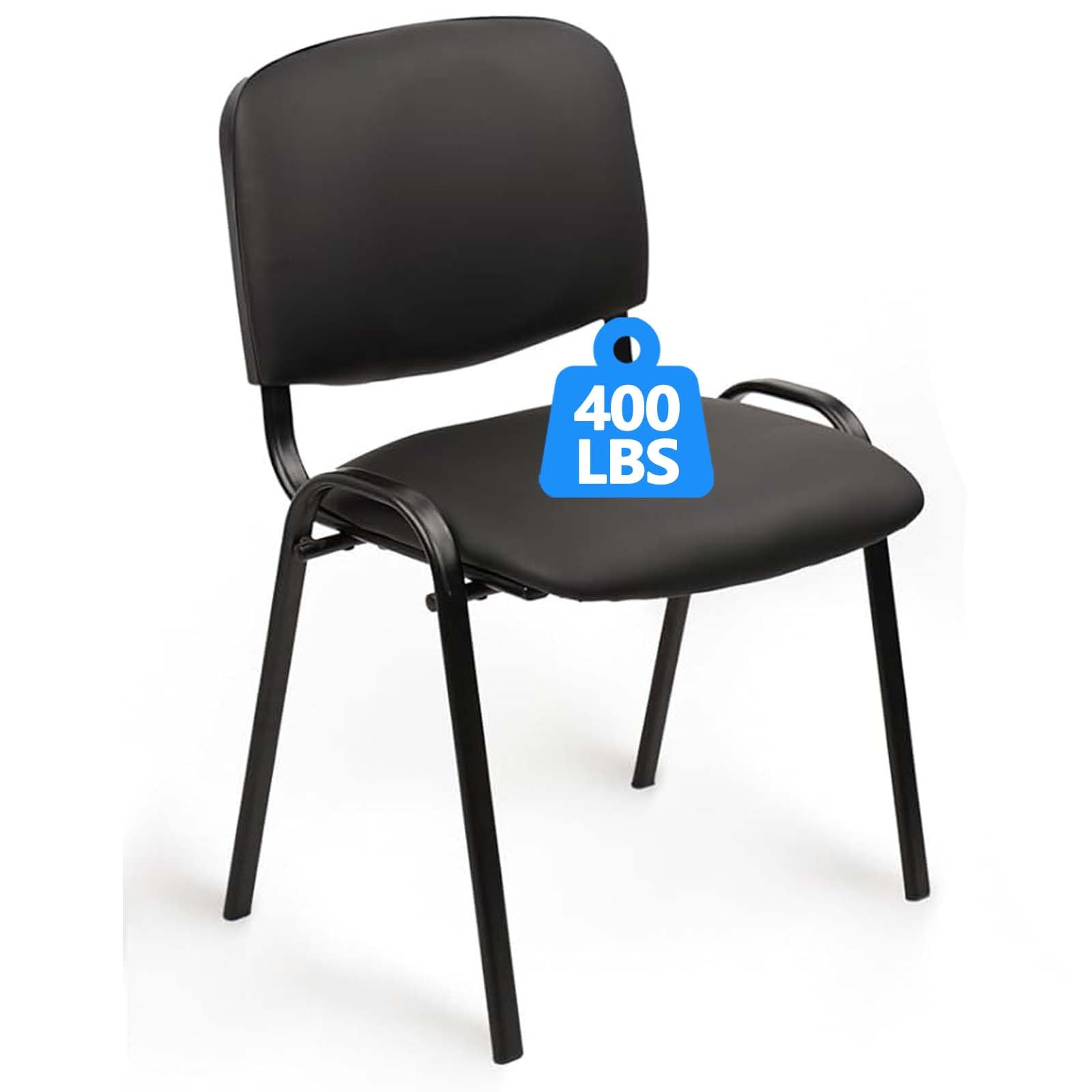 CLATINA Stackable Waiting Room Chairs,PU Leather Guest Reception Chair with Upholstered Thickene Seat and Back Support, Stacking Chair Metal Leg for Office School Church Conference Room, Black