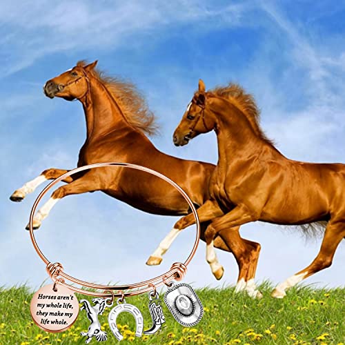 Image of PLITI Horse Charm Bracelet Cowgirl Jewelry Horse Lover Equestrian Gift Horses Aren't My Whole Life They Make My Life Whole Horseshoe Charm Bangle