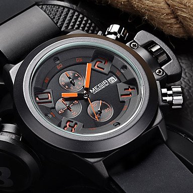 FENKOO Herren Armbanduhr Japanischer Quartz Kalender/Chronograph/Wasserdicht Caucho Band Schwarz/Braun Marke Cover