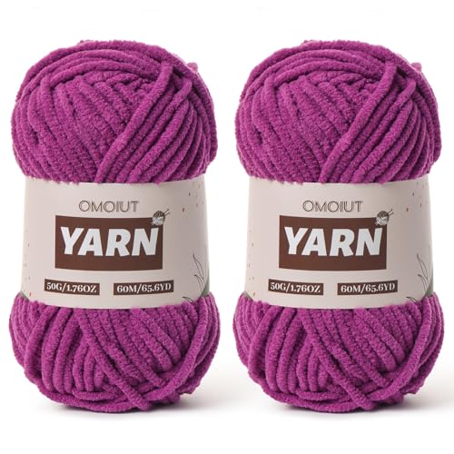 Image of 2 Packs Plush Chenille Chunky Crochet Yarn - Baby Yarn for Crocheting Soft - Velvet Yarns Knitting for Blankets Crafts - Fluffy Amigurumi Yarns 100g /131yds (2 Dark Purple)