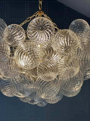 Image of Clear Ribbed Glass Globe Replacement, 4 inch Diameter, 4-Pack | Blown Glass, Spring Clip, for Chandelier Pendant Lights