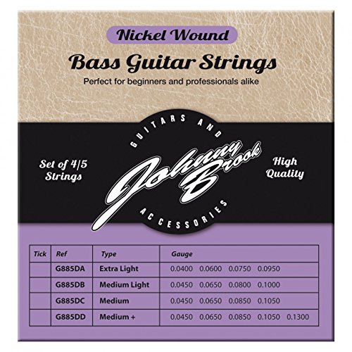 Johnny Brook Set Of 5 Nickel Wound Bass Guitar Strings For 5 String Bass Guitars (Medium Gauge)
