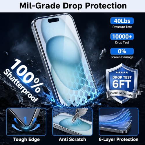 Image of Premium Tempered Glass for iPhone 15 Pro | Edge-to-Edge Protection | 9H Military Grade Hardness | Dynamic Island Compatible | Bubble-Free HD Clear Screen Protector