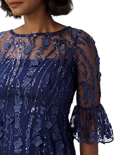 Adrianna Papell Womens Long 3D Floral Sequin Gown Special Occasion Dress, Light Navy, 4 Us #TOP4