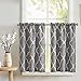 Moroccan Tile Printed Tier Curtains for Kitchen Modern Cafe Half Window Panels 36 inch Length Lattice Flax Linen Blend Textured Curtain Set 1 Pair Blue