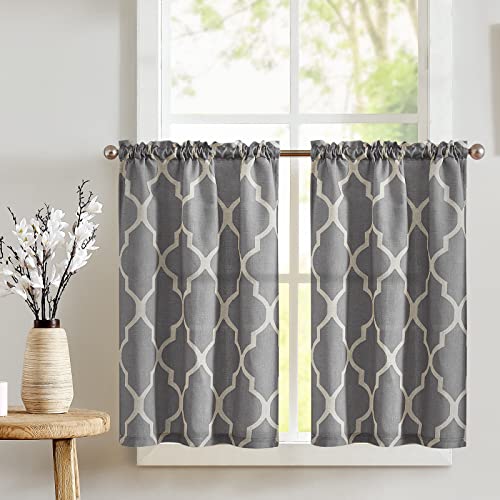 jinchan Beige Linen Kitchen Curtains 45 Inches Farmhouse Cafe Curtains Light Filtering Flax Country Rustic Bathroom RV 2 Panels Crude 26"W x 45"L (Pack of 2) Beige