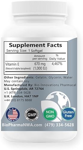 Miniatura 2 de BioInnovations Pharmacal Bio-E 1000 UI - Formas naturales de vitamina E mixtos tocoferoles antioxidantes, piel, cabello, apoyo inmunológico,