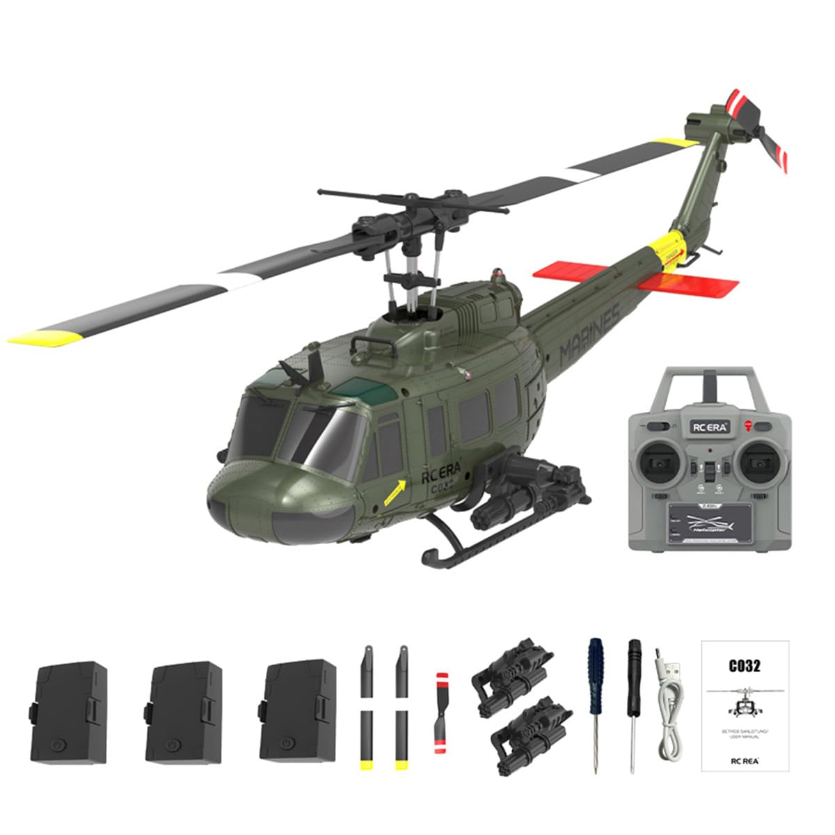 Helikopter RC C032 w skali 1/48, 2,4 G, 6-kanałowy helikopter RC z utrzymaniem wysokości, optyczne pozycjonowanie przepływu, prezent dla miłośników samolotów (wersja RTF)