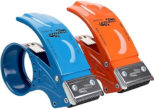 PROSUN 2 Pack Metal Packing Tape Dispenser Gun: 2-inch Wide Tape dispensers/3-Inch Inner Paper Core(2"Orange+2"Blue)