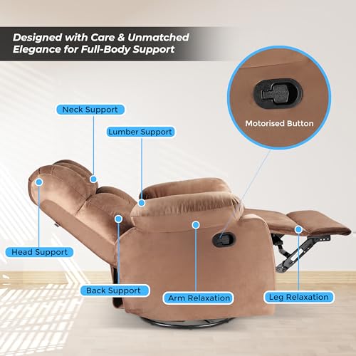 Image of Little NAP Helios Premium Soft Suede Fabric Manual Single Recliner | 360 Swivel & Rocking 1-Seater Lounge Chair | Relaxing Aaram Sofa for Living Bed Room, Bedroom & Home Office | Brown