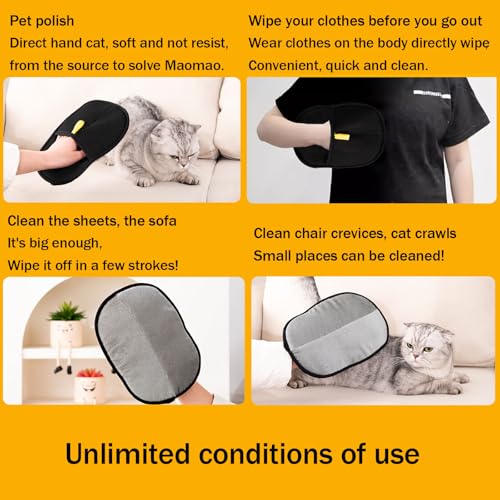 Image of Arrebol Pet Hair Removal Glove for Cats & Dogs, Pets Double-Sided Pet Grooming Gloves，Reusable pet Hair Removal Gloves，Couch, Carpet, Clothing and Bedding - Portable, Multi-Surface Fur Removal Tool
