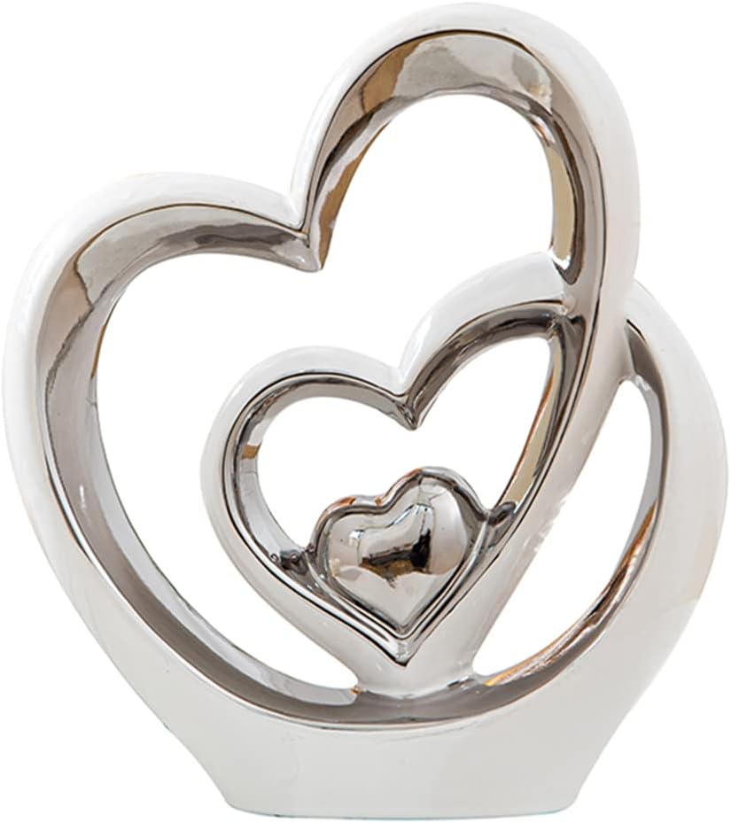 oliruim White and Gold Heart Shaped Ceramic Statue Elegant
