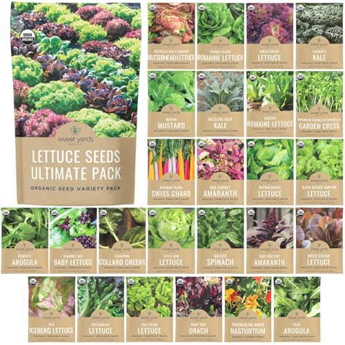 Image of Organic Lettuce & Greens Seed Variety Pack - 25 Individual Packs - 2026 Season - Lacinato Kale, Roquette Arugula, Red Oakleaf Lettuce and More! for Indoor & Outdoor Planting