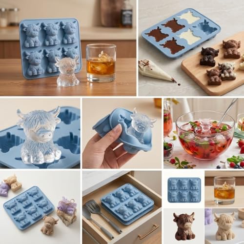 3 Moldes para hielo en forma de vaca Highland, 3D, silicona miniatura 5