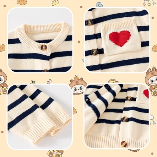 Winmany Toddler Cardigan Sweater Kids Striped Knit Button Down Sweater with Heart Pocket, Soft Cotton Cardigan for Girls Boys4