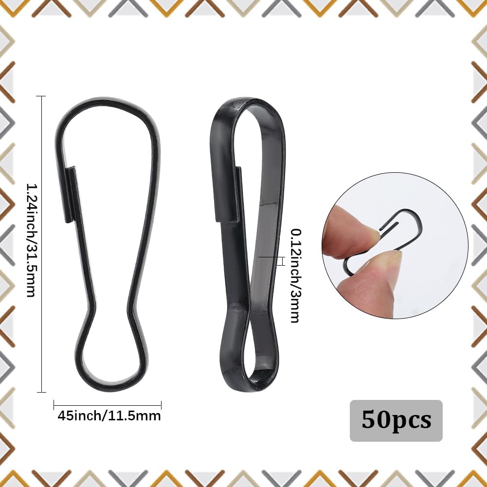 1 Box 50Pcs Metal Spring Hooks Black Lanyard Snap Clip Hooks 1.24 Inch Gourd Iron Push Gate Hanging Clasp Buckle Findings for Keychains ID Cards Purses Curtains Pet Tags Supplies DIY Making - Image 2