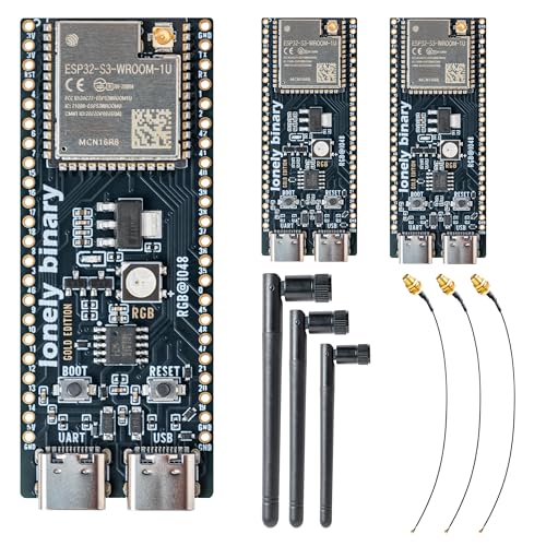 Image of Lonely Binary 3-Pack ESP32-S3 N16R8 IPEX Antenna Dev Board for Arduino IDE | 16MB Flash, 8MB PSRAM, 240MHz; WiFi + BT 5.0 LE; external IPEX antenna; dual USB-C 5V, VIN 5-12V; 2x40-pin GPIO headers