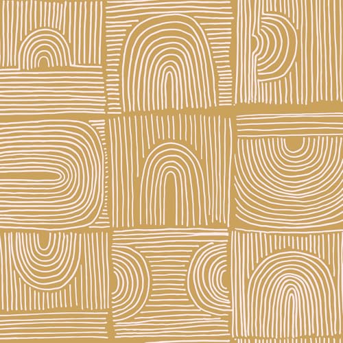 VEELIKE Papier Peint Géométrique Jaune Boho Abstrait Arcs Papier Peint Adhesif Mural Decoratif Chambre Salle de Bain 44,5 cm × 300 cm Papiers Peints Geometrique...