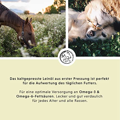 Annimally Leinöl für Hunde 500ml - Leinöl Hunde kaltgepresst reich an Omega 3 & 6 Fettsäuren & Vitamin B -Barf Öl für Hund, Katze und Pferd geeignet Reines Naturprodukt aus Deutschland - Leinöl Hund