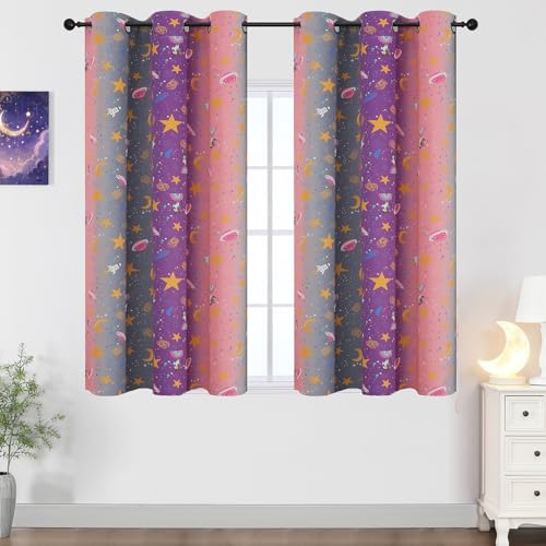 Image of Pink Purple Grey Rainbow Blackout Curtains for Girls Bedroom 45 inches Long