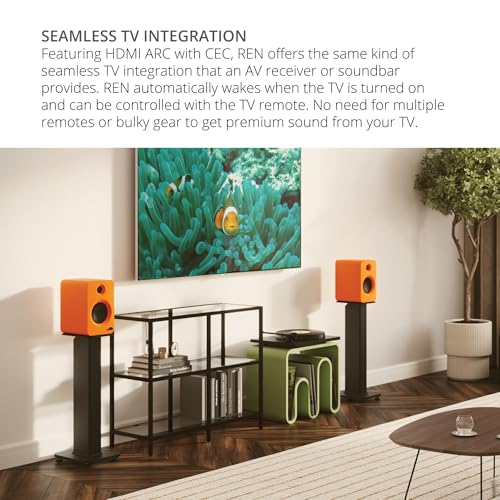Image of Kanto REN 200W Powered Speaker System with HDMI ARC Input for TV & Home Theater | USB-C and Bluetooth 5.3 | High /Low Pass Filter | Pair | Matte Orange