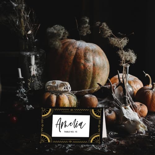 Andaz Press Halloween Name Place Cards for Table Setting, Celestial Tarot Blank Food Labels for Party Buffet Cards, Dessert Table Display, Scored Mini Signs Food Display, 24 Pack 2 x 3.5