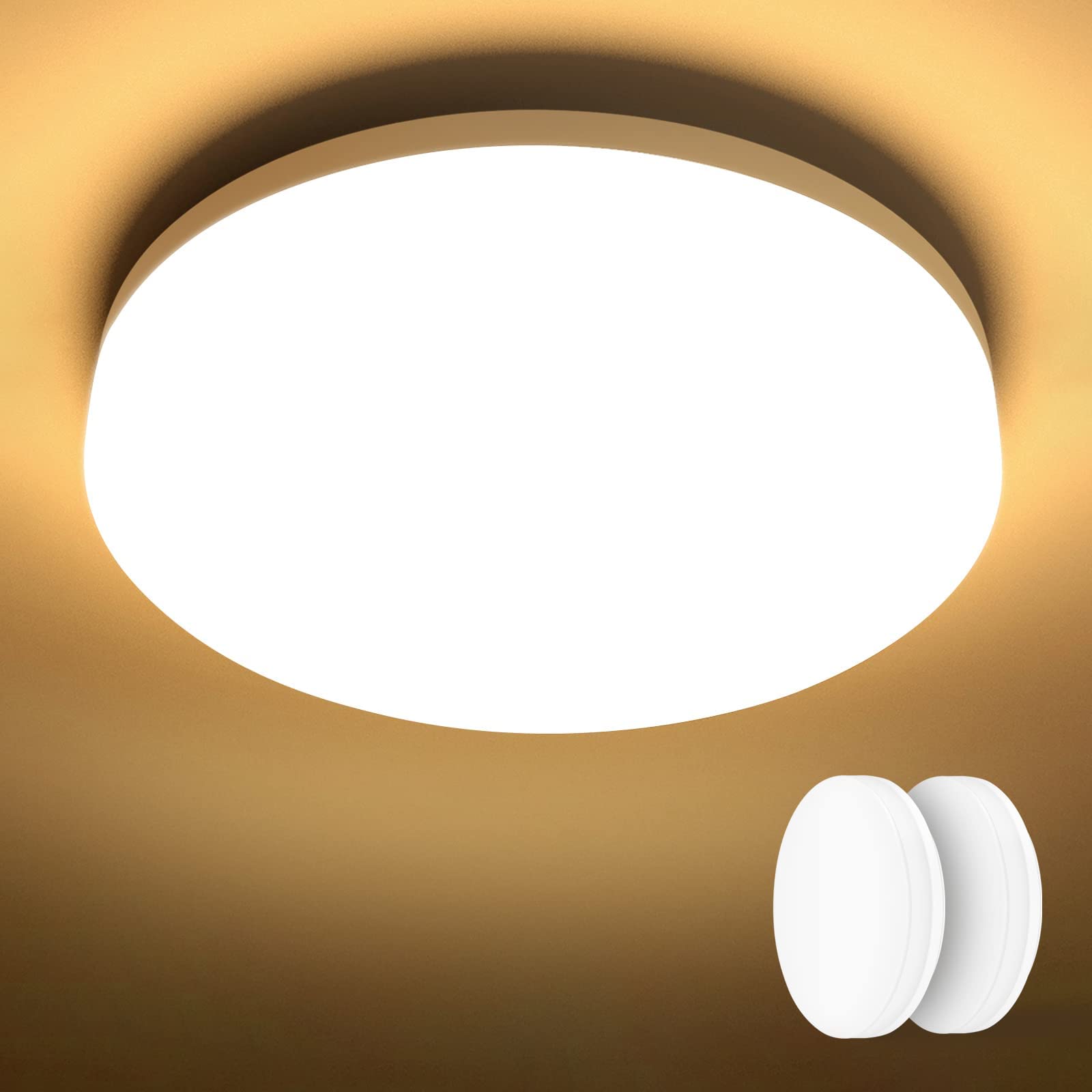 Lepro Plafoniera LED Soffitto 1500lm 15W(=100W), 3000K IP54， 2Pcs | Lampada da Bagno, Angolo di 115°, Lampada da Soffitto Protegge Occhi per Cucina, Camera da letto Sala, Soggiorno, Ufficio