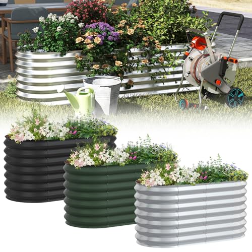 UISEBRT Bancal de metal 680 L, ovalado, 240 x 60 x 60 cm (largo x ancho x alto), color verde | bancal de hierbas de acero galvanizado | Jardinera para cría de jardín, balcón