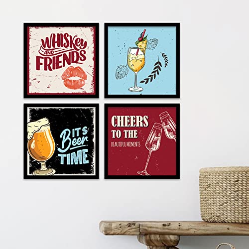 Image of kotart - Framed Wall Posters for Bar Kitchen Restaurant Wall Decor - Bar Theme Frames - Framed Posters for Kitchen Wall Decor (11 x 11 inch, Framed) Set of 4 (Art 12, Small)