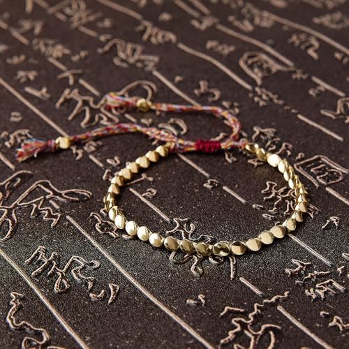 Handmade Tibetan Copper Bead Bracelet Lucky Buddhist Bracelet Adjustable Size with Tassels for Women and Men Gifts,Waterproof Sweat-Proof2