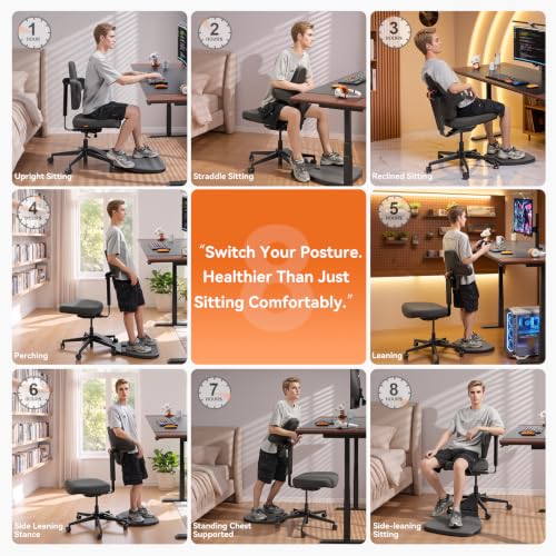Image of Newtral Standing Desk Chair, Standing Mate Chair for Sit-Stand, Ergonomic Leaning Perch Chair with Anti-Fatigue Mat, Standing Stool, Saddle Chair, Height Adjustable Home Office Posture Seat-MT-L-DG