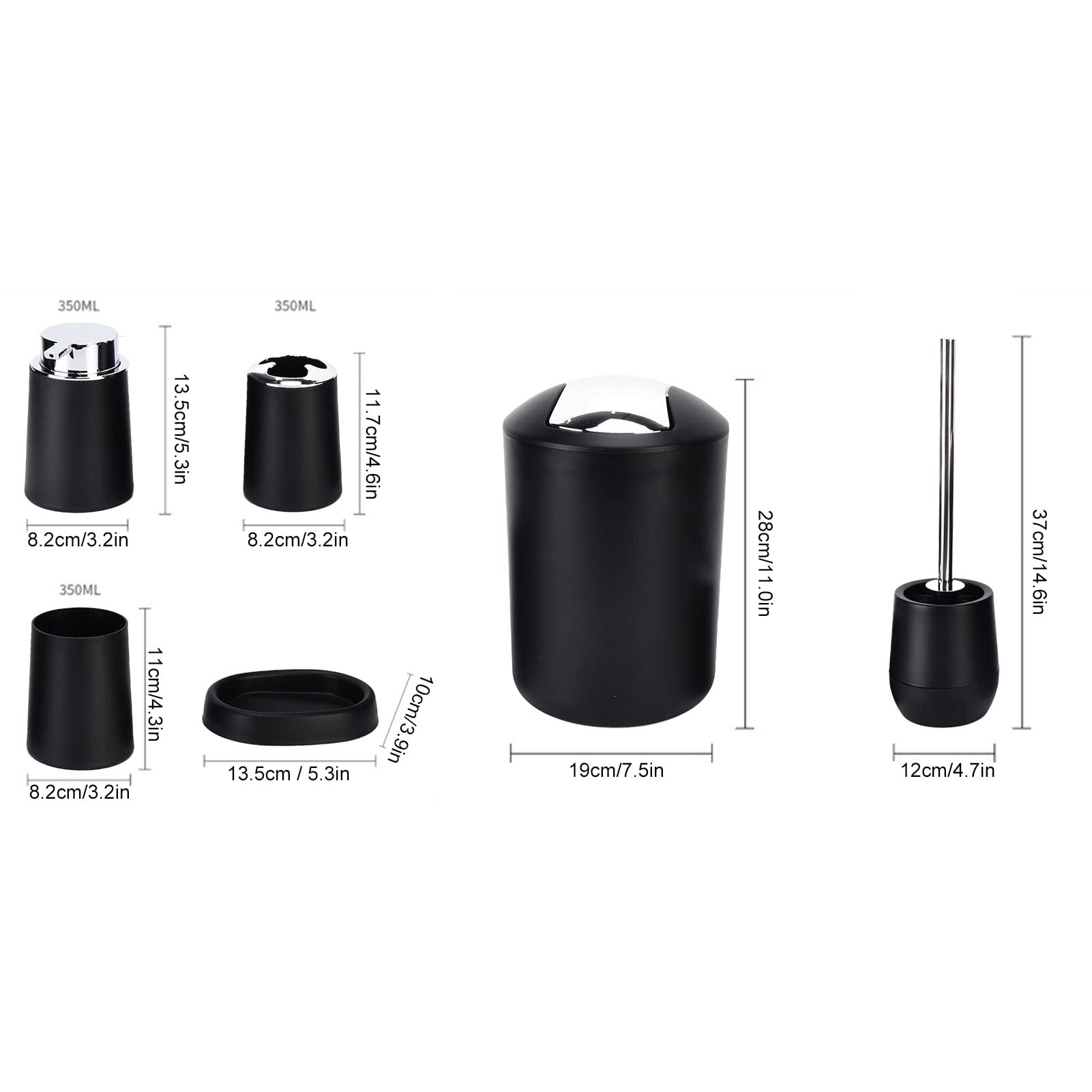 Set Accessori Bagno 6 Pezzi Tissting - Design Moderno Bianco, In Plastica PP, Con Pattumiera, Scopino, Portaspazzolino E Dispenser