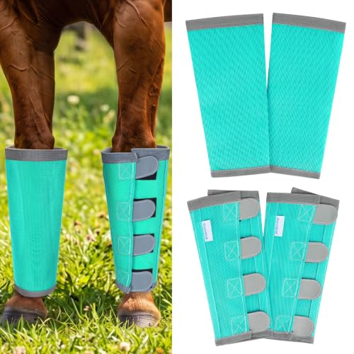 Image of Fly Boots for Horses Set of 4 with Reflective Vercros, Loose Fitting Mesh Horse Fly Boots Leggings, Adjustable Equine Leg Wraps & Socks, Stay Up Not Sag, No Rub