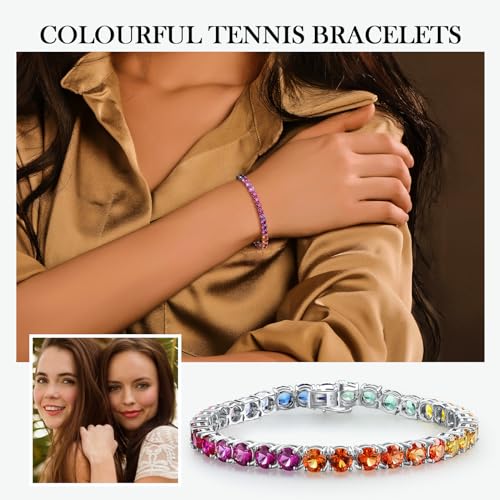 925 Sterling Sliver Tennis Bracelets for Women Teen Girls Round/Oval/Princess Shaped Created Gemstone Adjustable/Link Bracelets4