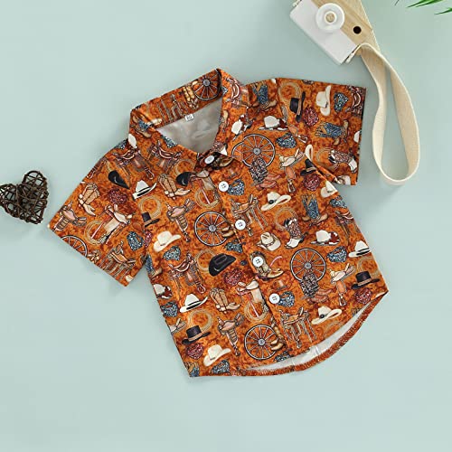 Toddler Baby Boy Button Down Shirt Short Sleeve T-Shirt Tops Western Cowboy Casual Tee Summer Clothes2