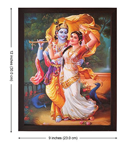 Handicraftstore Hindu God Radha Krishna Wall Hanging Poster Painting/Lord Krishna Home Decorative Photo Picture With Wooden Frame/Hindu Deity Gopala Krishna Portrait-Religious Art Gift-Water Proof #TOP1