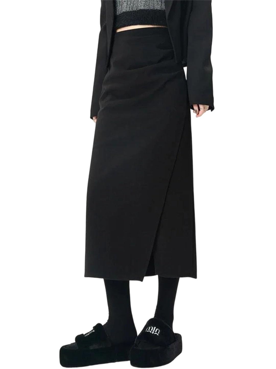 Women Style Irregular Thicken Woolen Pencil Skirt for High Waist Folds Long Straight Skirt Long
