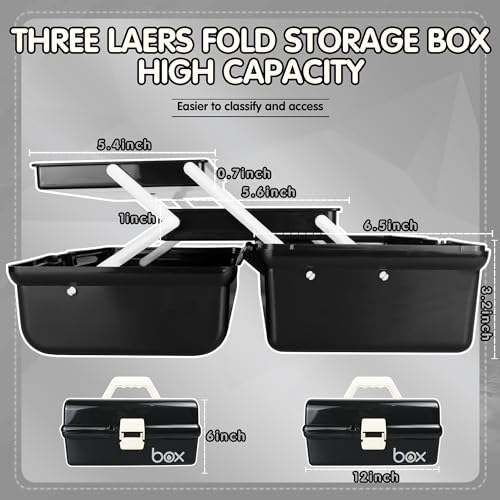 12in Three-Layer Multipurpose Storage Box Organizer Folding Tool Box/Art & Crafts Case/Sewing Supplies Organizer/Medicine Box/Family First Aid Box with 2 Trays (Black)… - Image 3