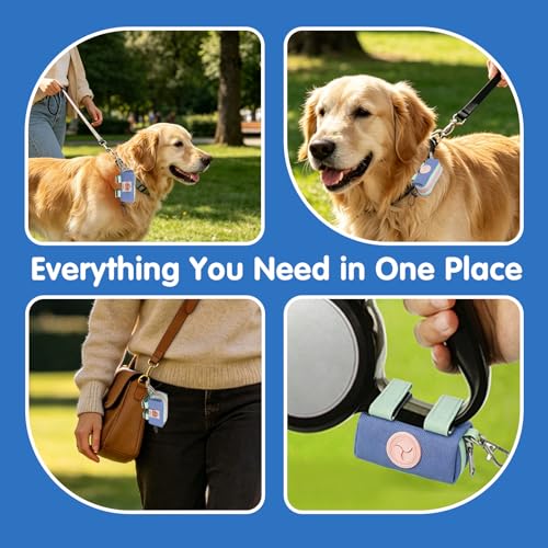 Image of Dog Poop Bag Holder for Leash, Zippered Canvas Poop Bag Dispenser Pouch with Velcro Straps & Metal Carabiner Clip, Holds Keys & Treats for Daily Dog Walking