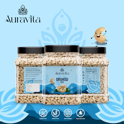 Image of Auravita Premium Whole Cashews 500gm | Natural and Unsalted Kaju Ideal for Dieting, Snacking, Cooking, and Baking | Protein Rich Kajau Dry Fruits Perfect for Gifting