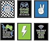 Hadley Designs 6 Retro Gaming Wall Decor - Gamer Room Decor for Boys, Gaming Pictures Wall Decors for Kids, Unframed Video Game Art for Boys Bedroom, Made in USA